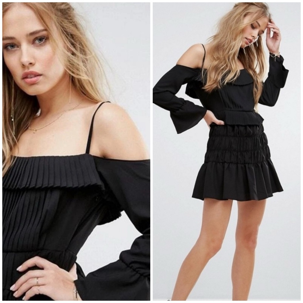 FOXIEDOX Black Tiered Cold Shoulder Dress XS NYE